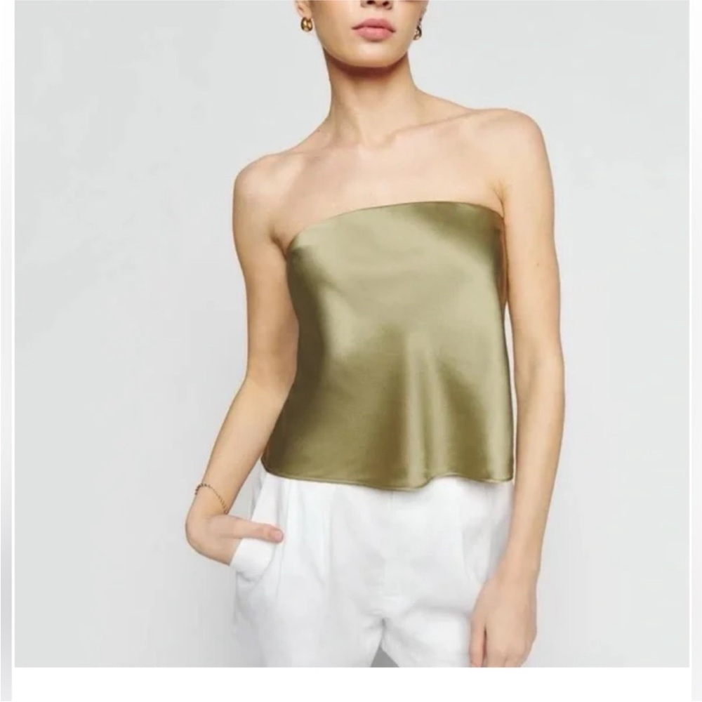 Nwt Reformation spritz silk top in olive oil - size XS